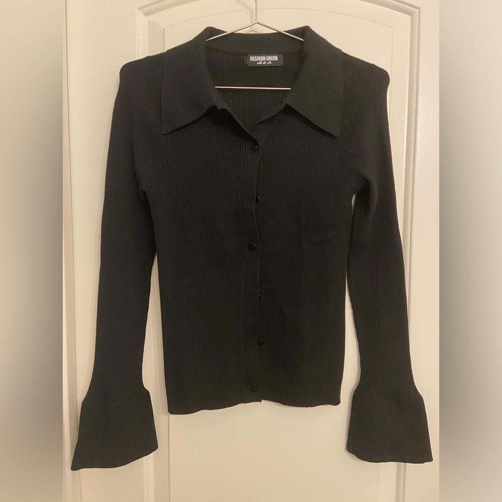 Fashion Union Black Ribbed Button Up Sweater